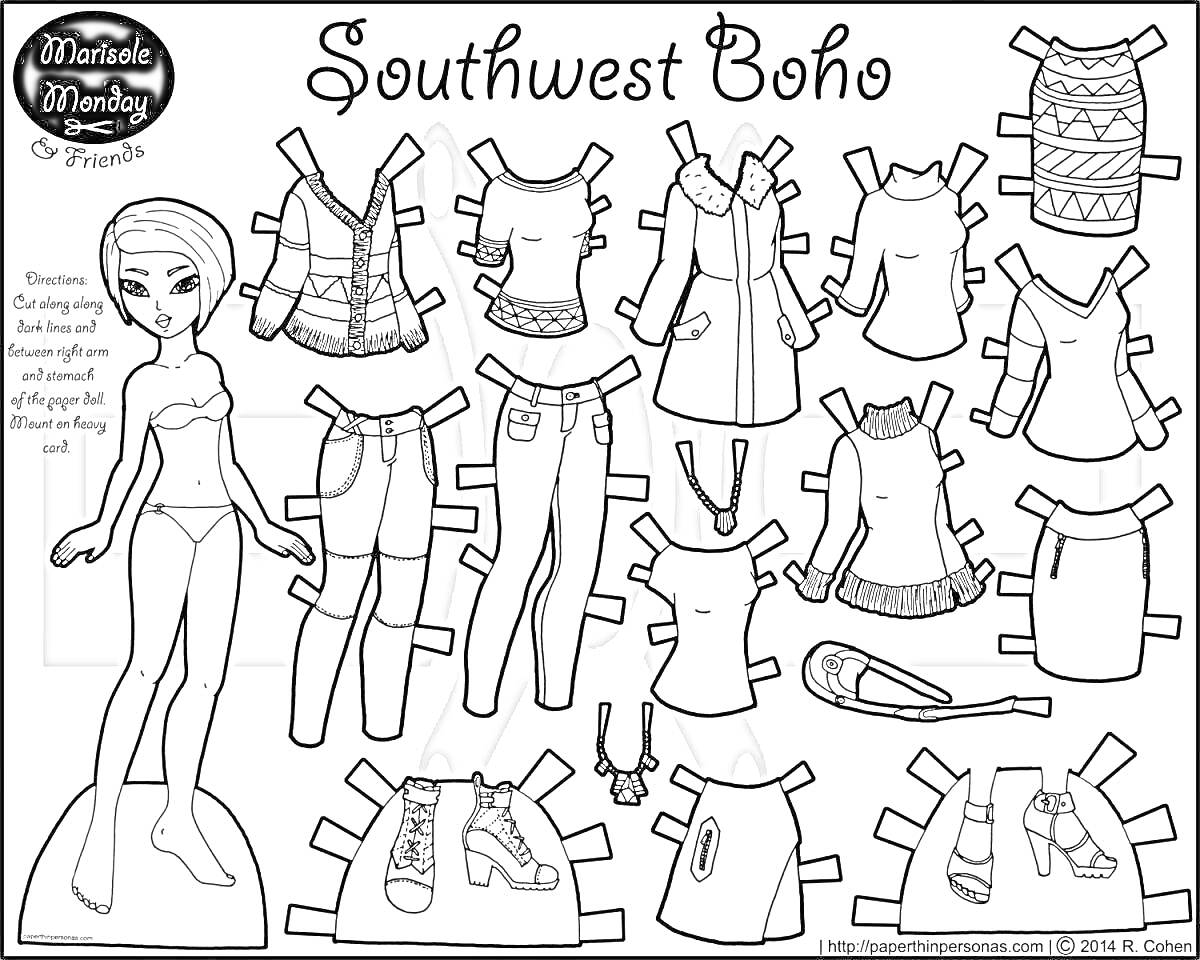 Раскраска Southwest Boho с куклой лол и одеждой для вырезания