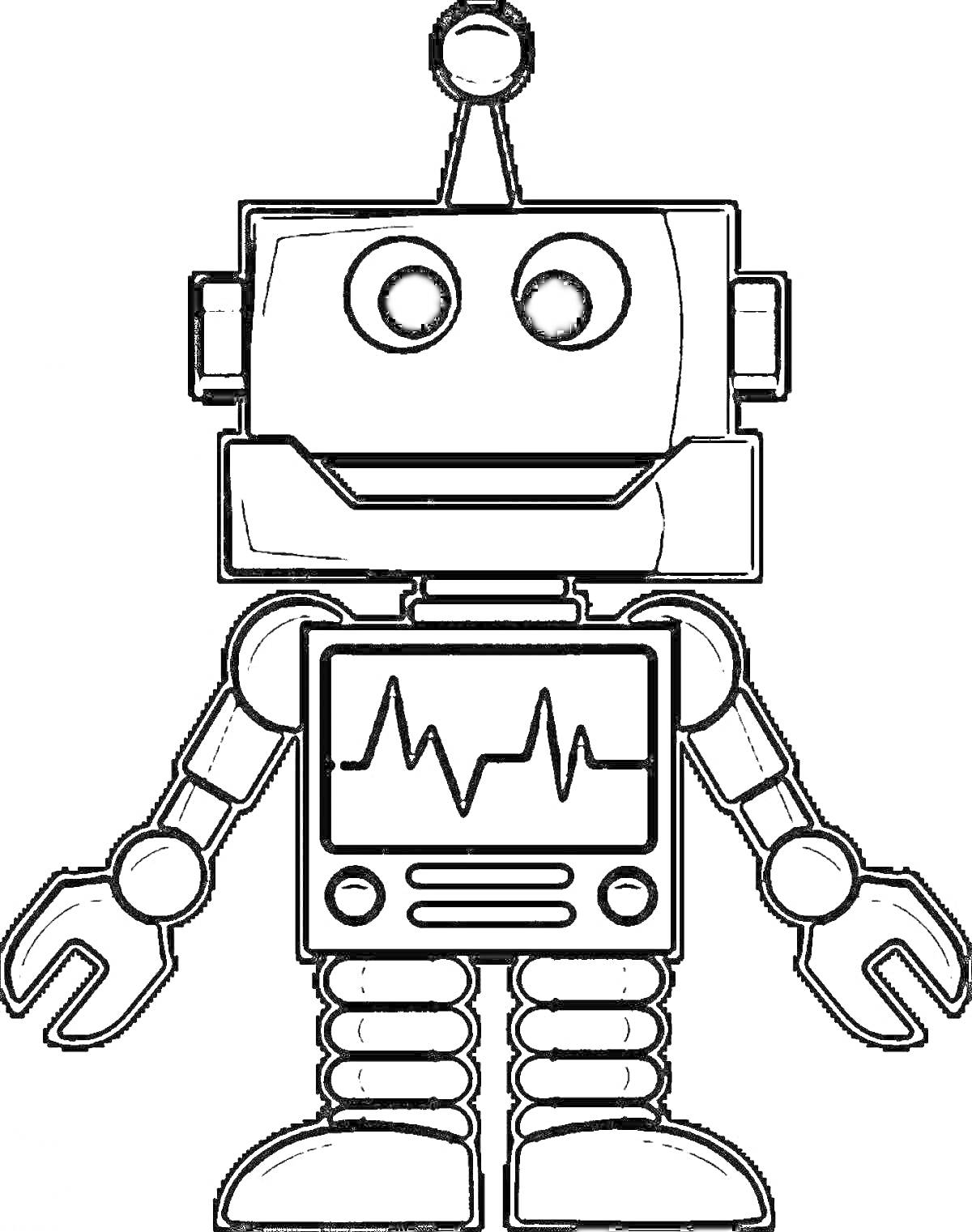 Раскраска Робот из бумаги с антенной, большими глазами и экраном на груди