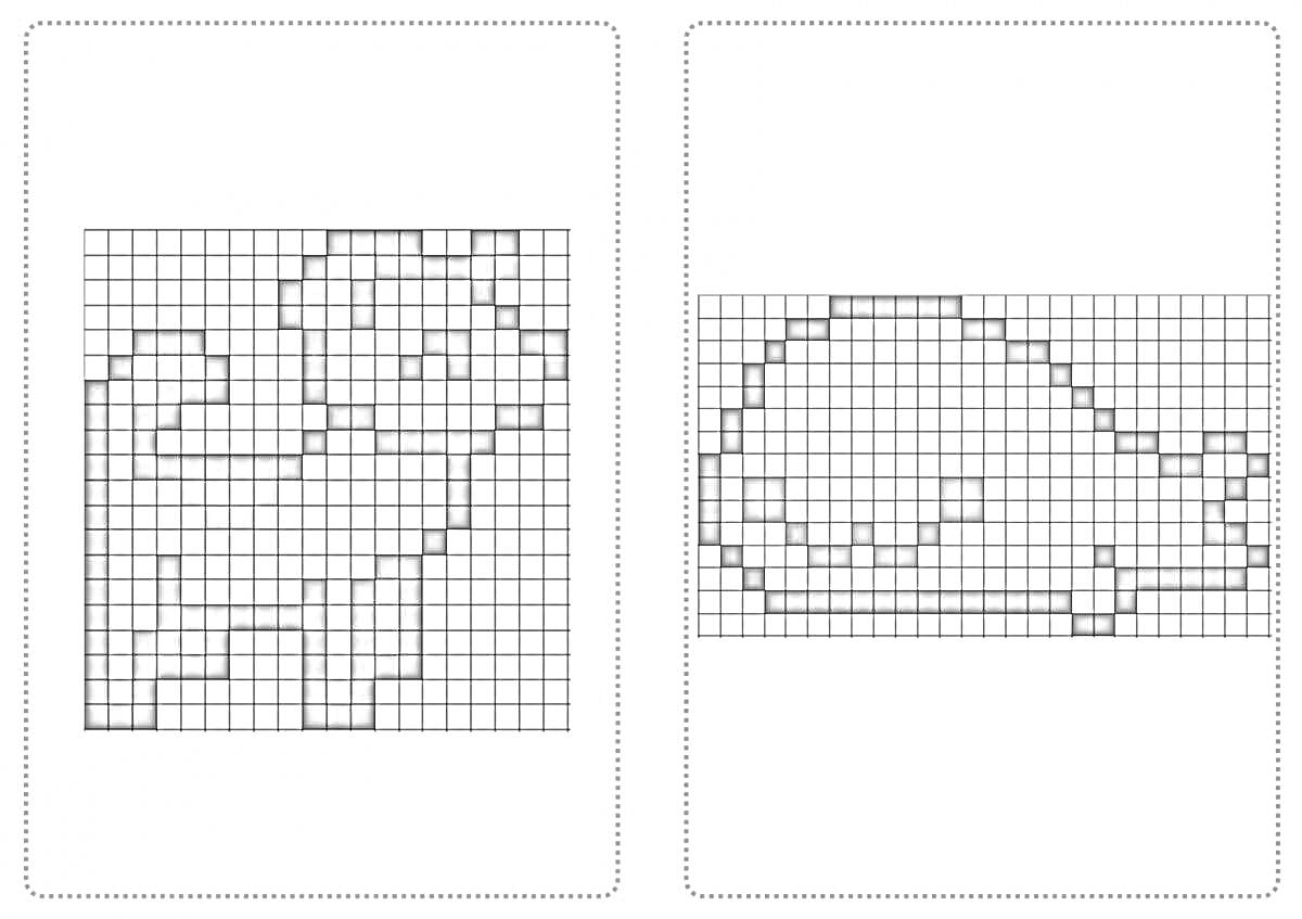 Раскраска Собака и Кит в пиксельном стиле по клеточкам