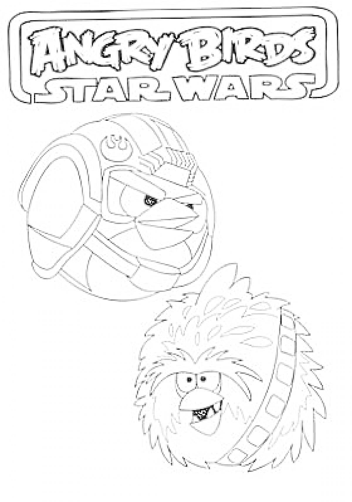 На раскраске изображено: Angry Birds, Star Wars, Звездные Войны, Логотипы