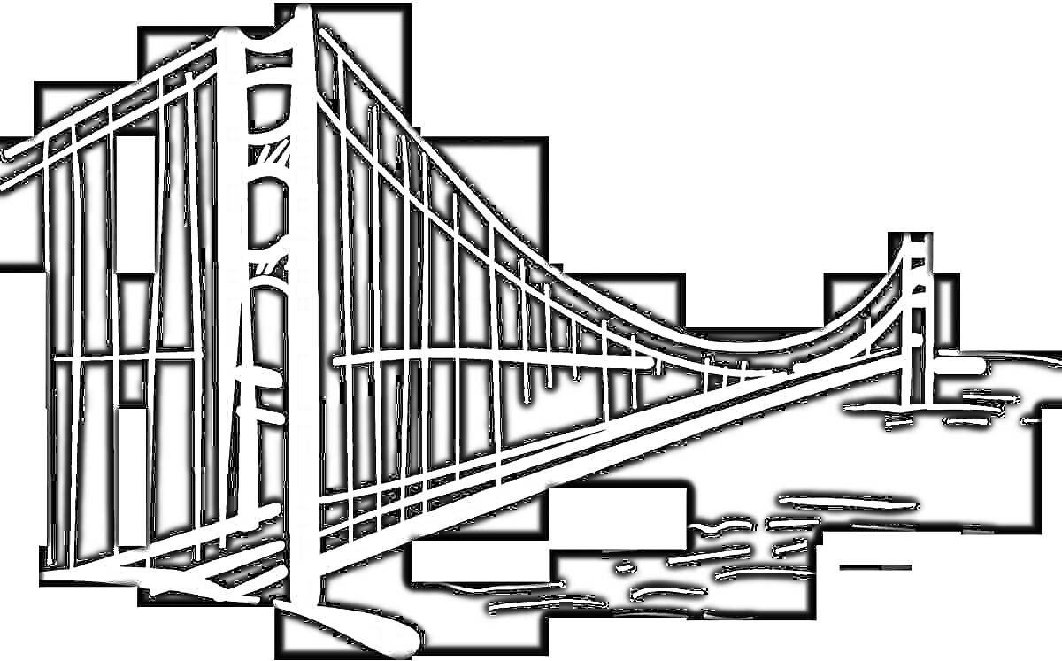 На раскраске изображено: Мост, Вода, Конструкция, Архитектура, Городской пейзаж