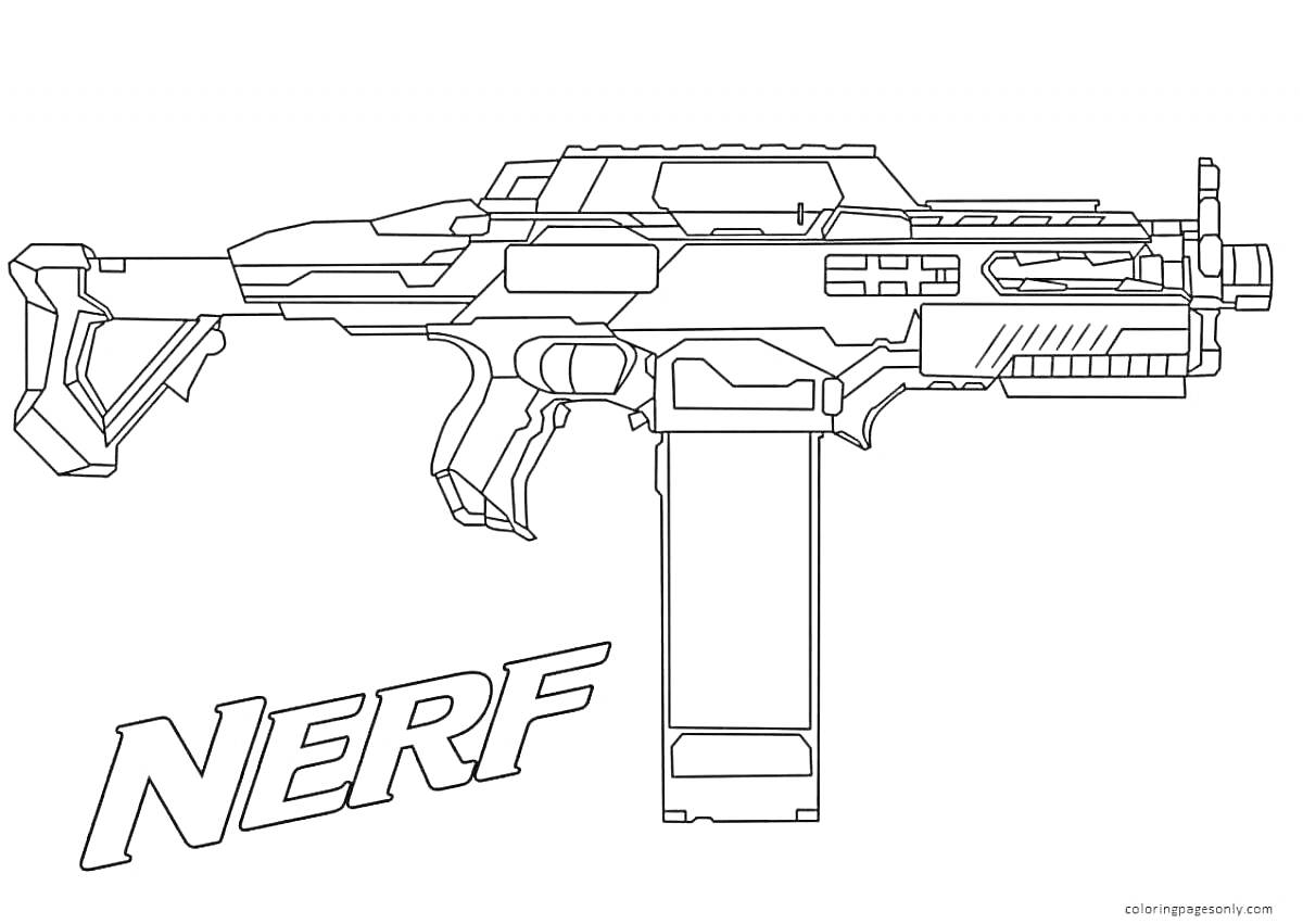 Нерф-бластер с магазином и надписью NERF