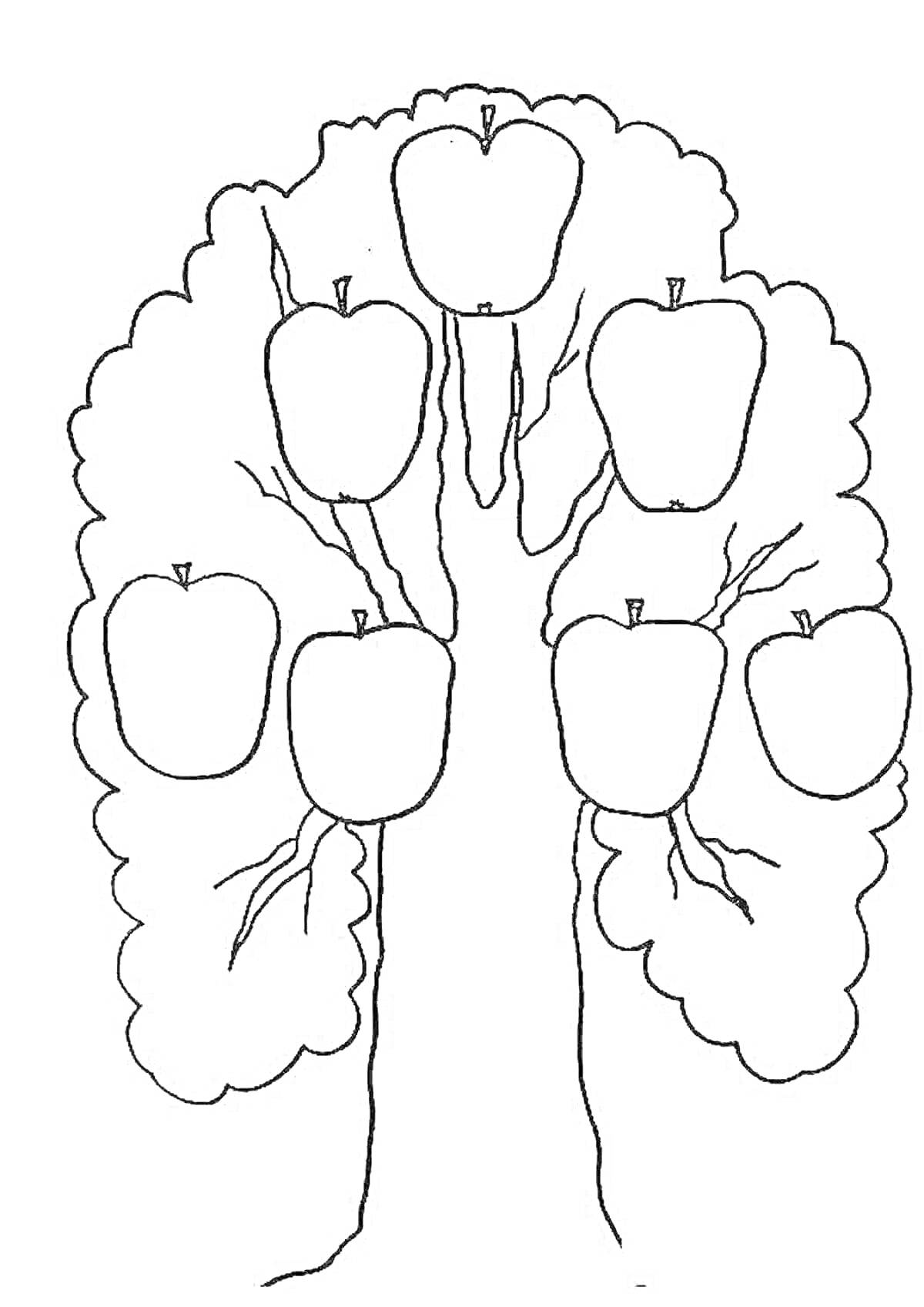 Раскраска Дерево семьи с яблоками