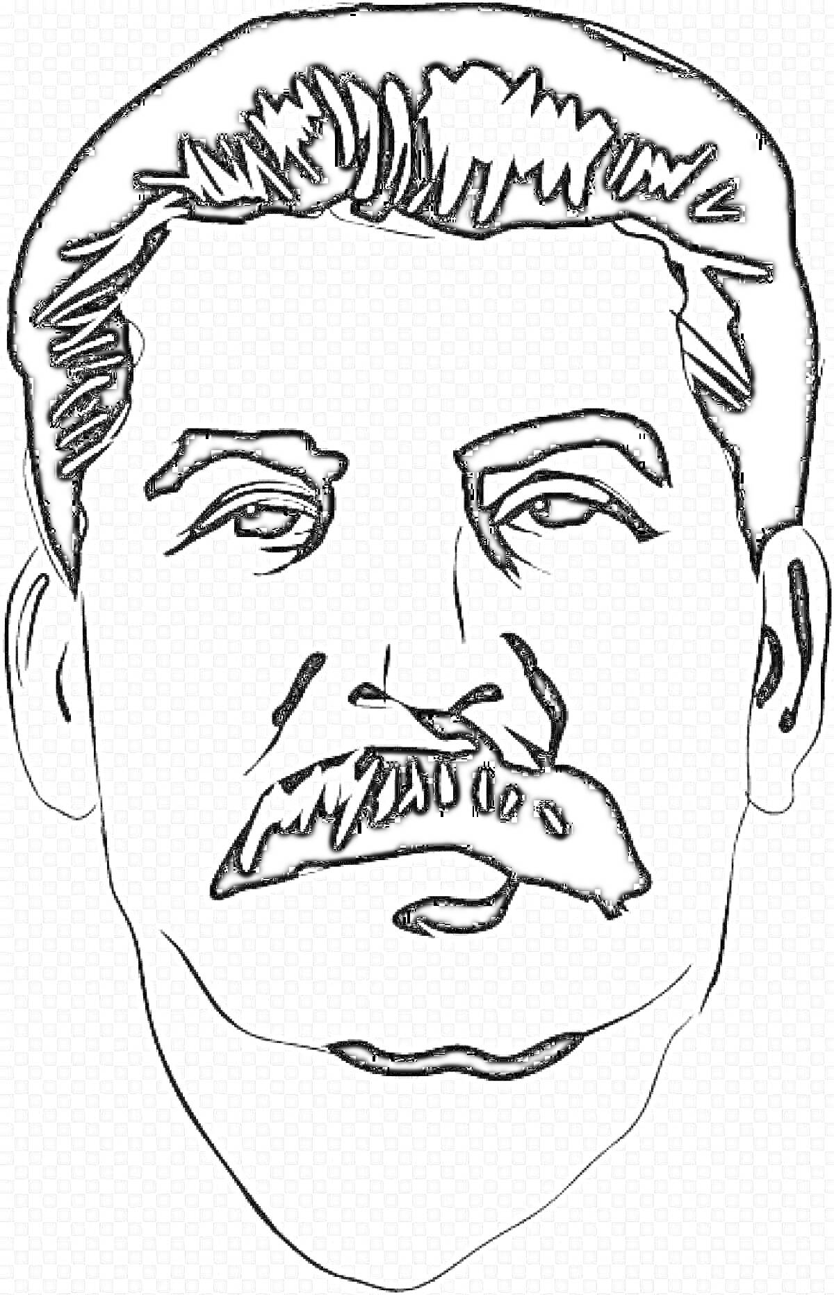 Раскраска Контурное изображение головы с усами и прической