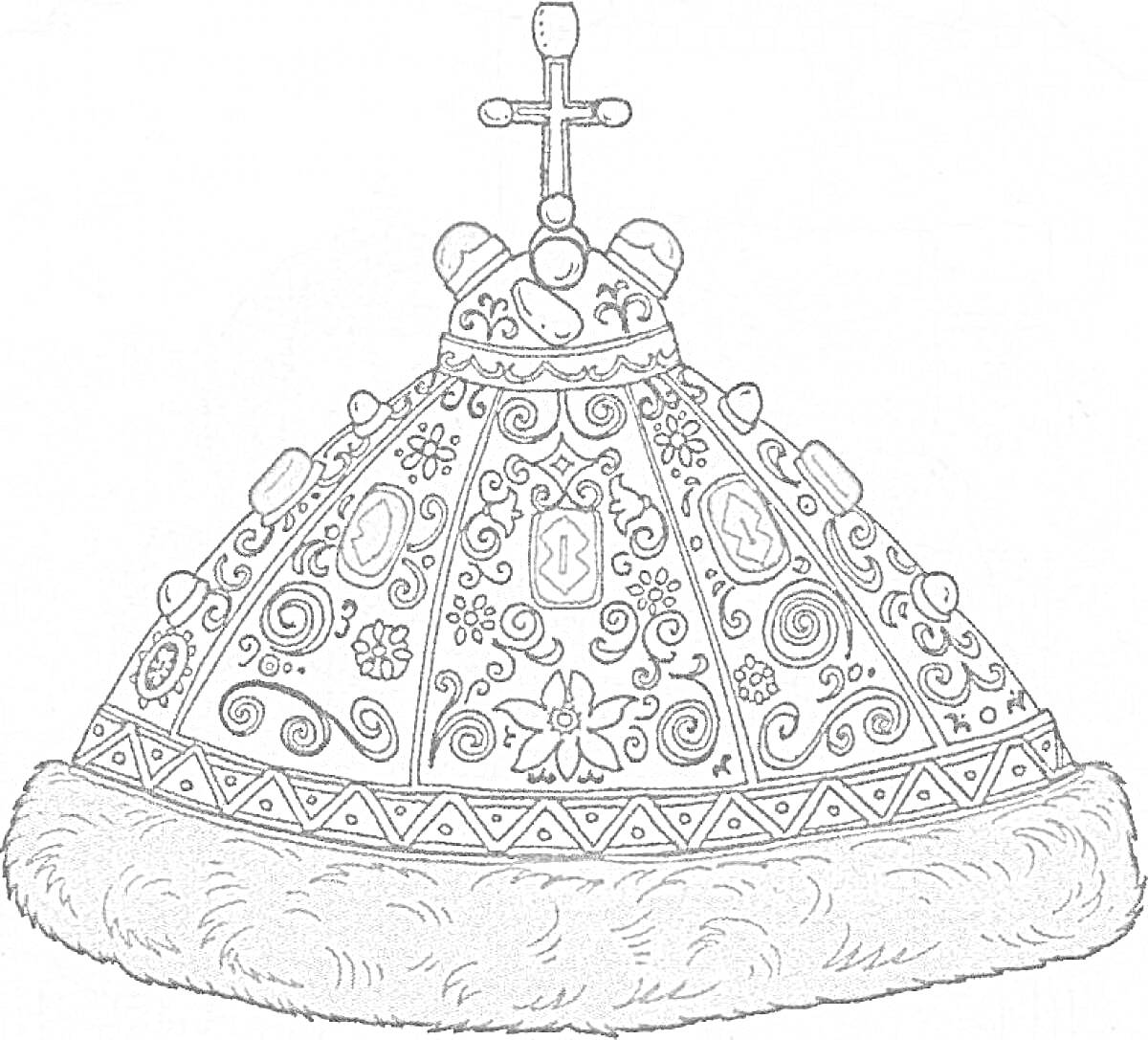 На раскраске изображено: Крест, Декор, Геральдика, Мех