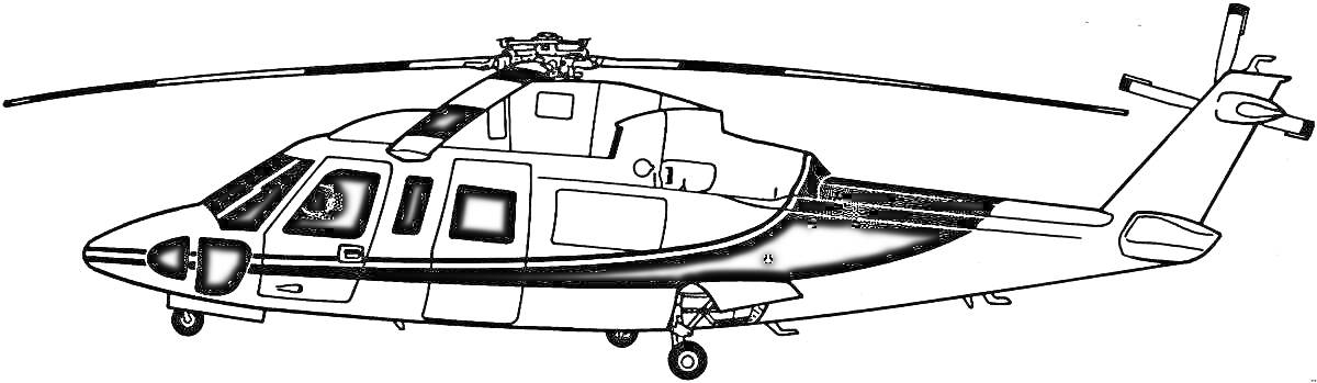Раскраска Полицейский вертолет с деталями корпуса, окнами и лопастями