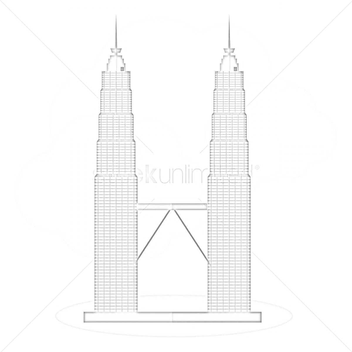 Раскраска Башни-близнецы с небом и облаком на заднем плане