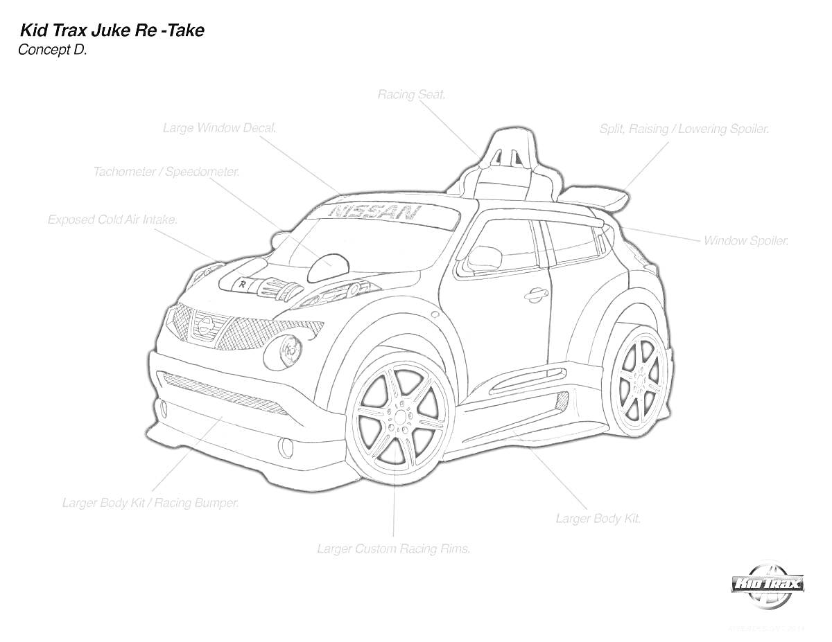 РаскраскаРаскраска концепт-кара Kid Trax Juke Re-Tuke со всеми элементами