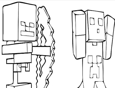 Раскраска Два моба из Minecraft, один с оружием в руках