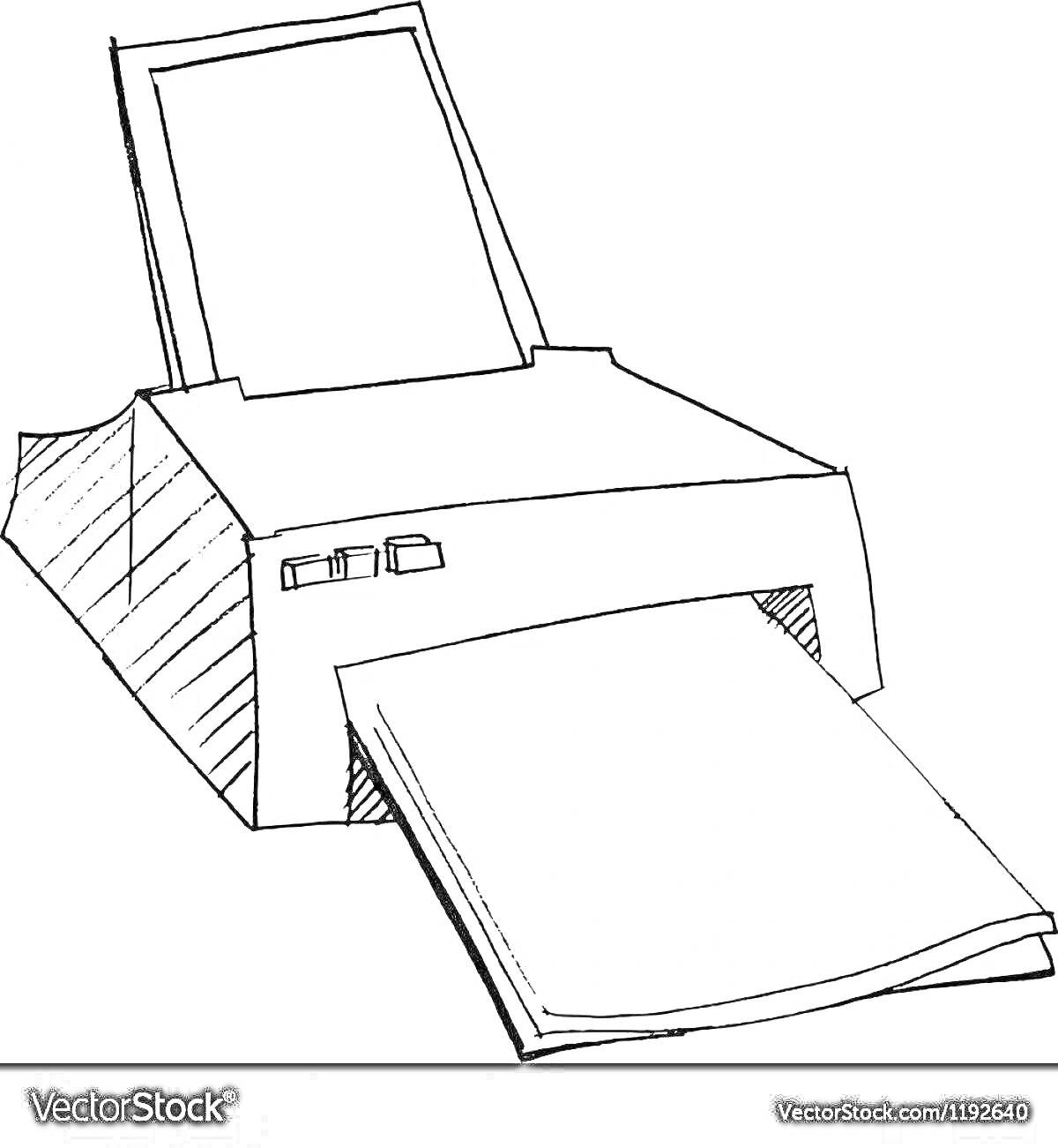 Раскраска Принтер с бумажным лотком и кнопками управления