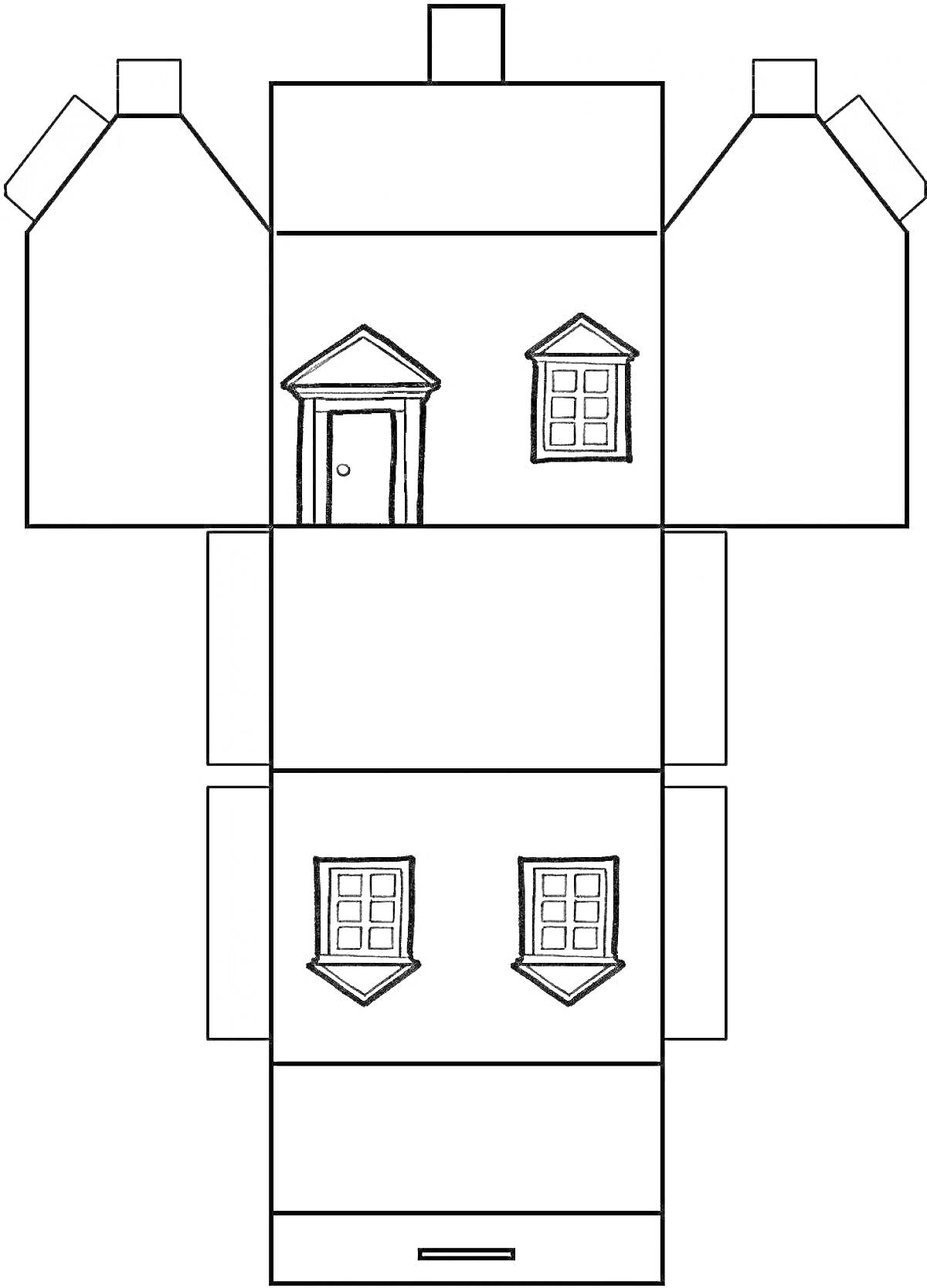 Раскраска Развертка домика с крышей, дверью и окнами