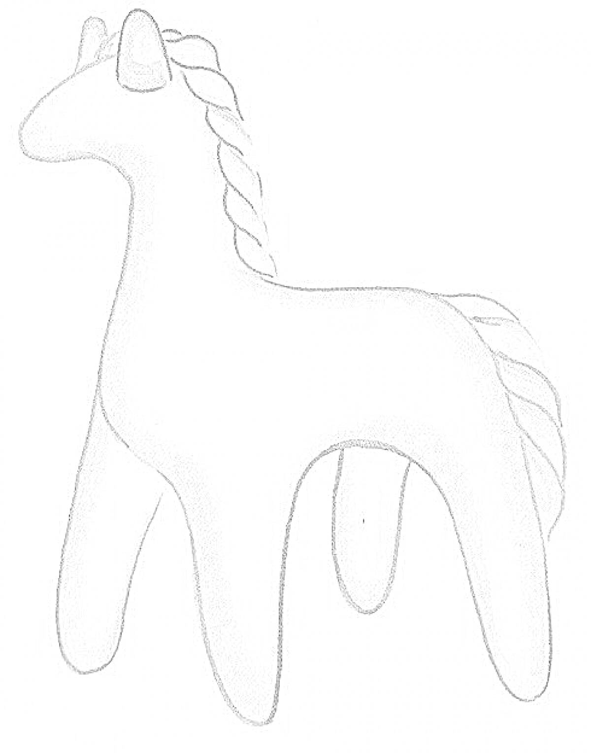 Раскраска Дымковский конь с узлом на гриве и хвосте, без росписи