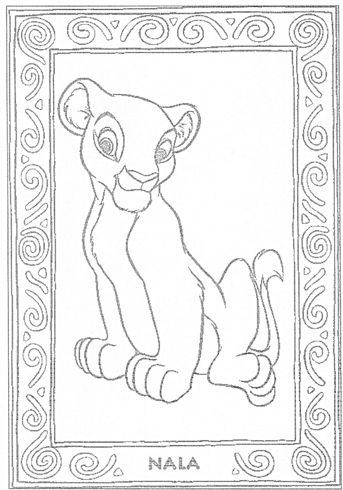 На раскраске изображено: Король Лев, Животные, Лев, Из мультфильмов, Для детей