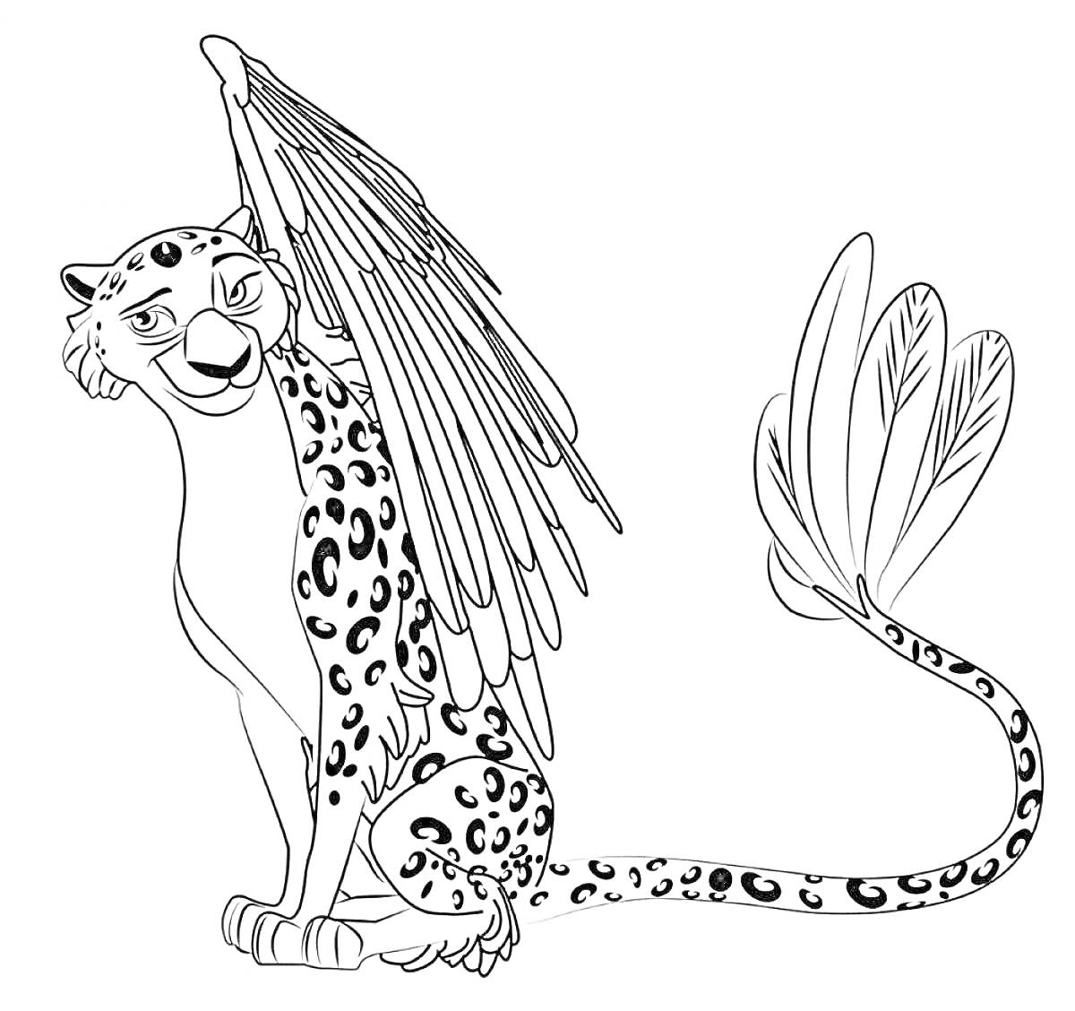 Раскраска Гепард с крыльями и хвостом с перьями из мультфильма «Энканто»