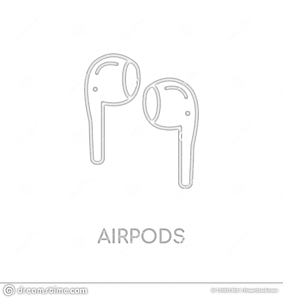 На раскраске изображено: AirPods, Наушники, Аксессуар, Белый фон