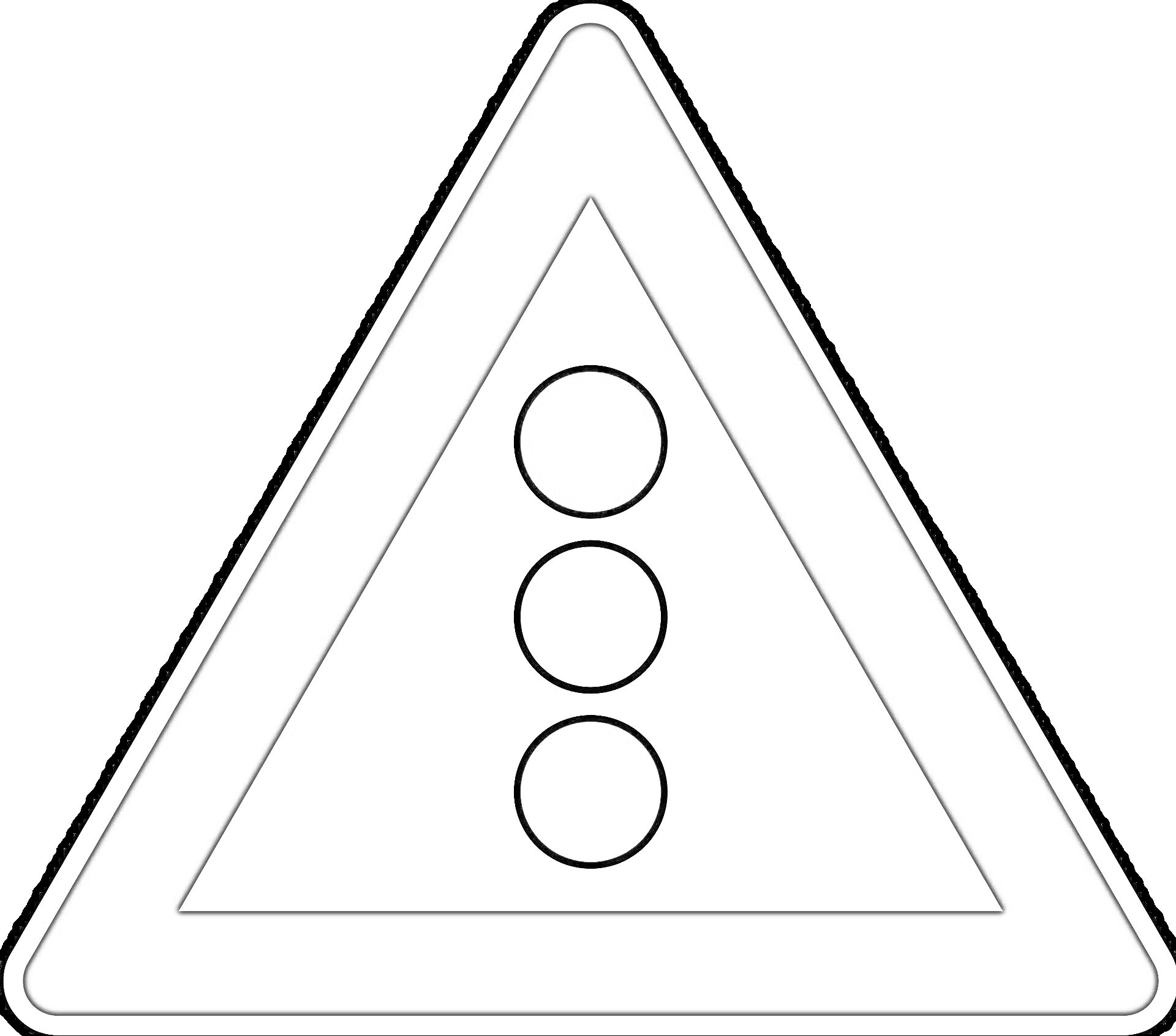 На раскраске изображено: Светофор, Предупреждающий знак, Три круга, Желтый, Зеленый