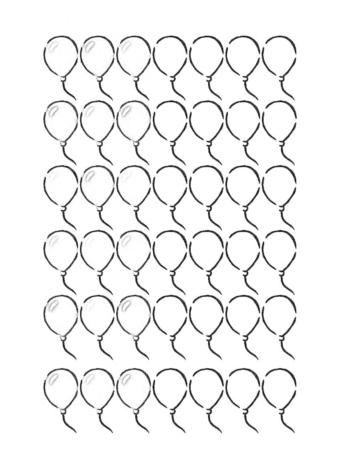 Раскраска Шесть рядов шариков – чёрно-белые и невостребованные