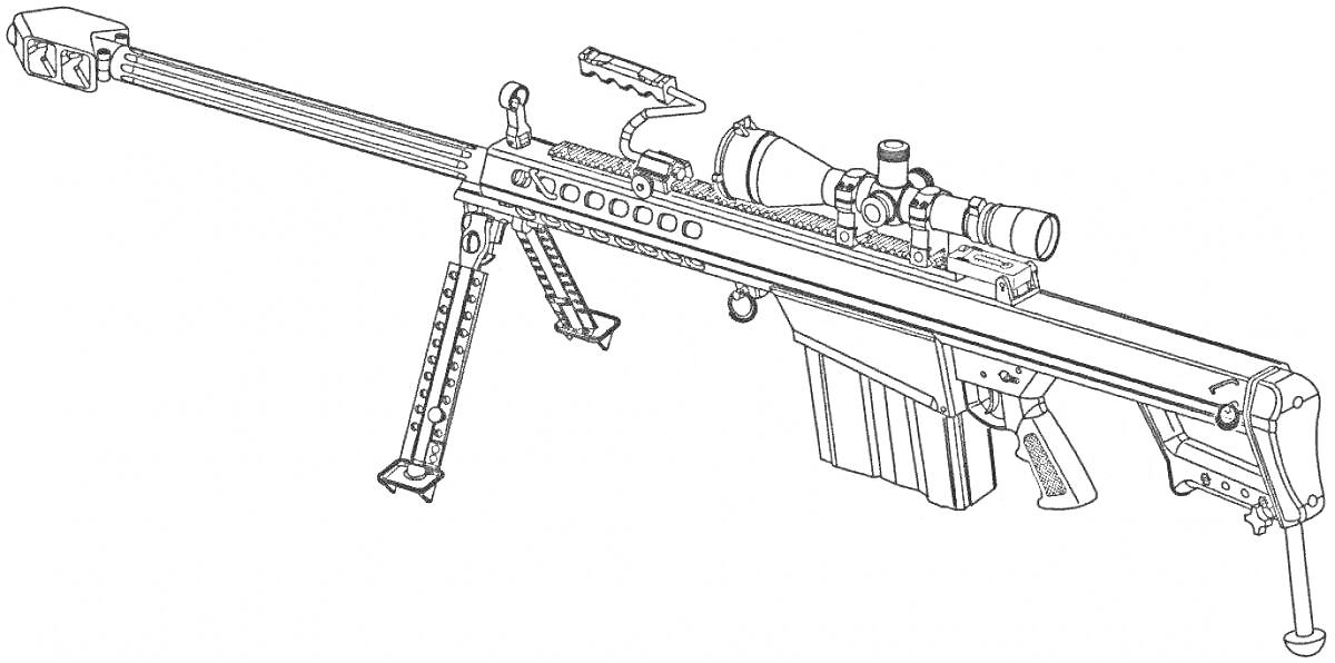Раскраска Снайперская винтовка с прицелом и сошками