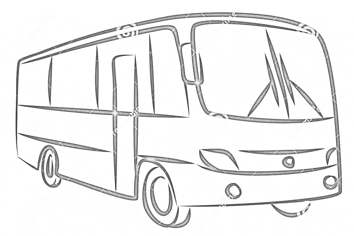 На раскраске изображено: Автобус, Мерседес, Транспорт, Школьный автобус, Для детей