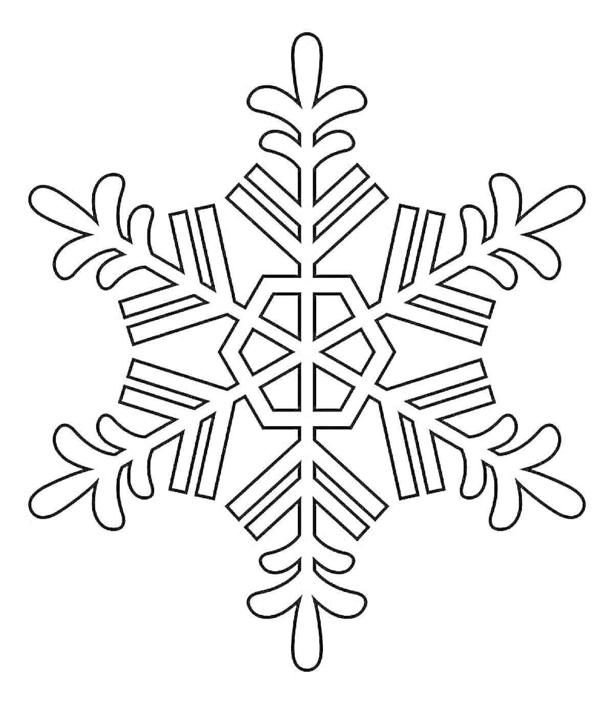 Раскраска Снежинка с геометрическими узорами и изогнутыми краями
