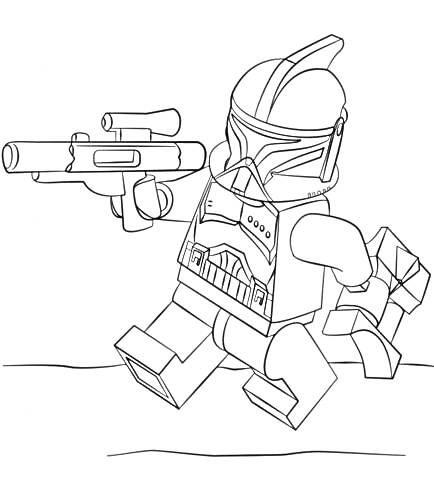 Раскраска Лего Звездные Войны - солдат в шлеме с бластером