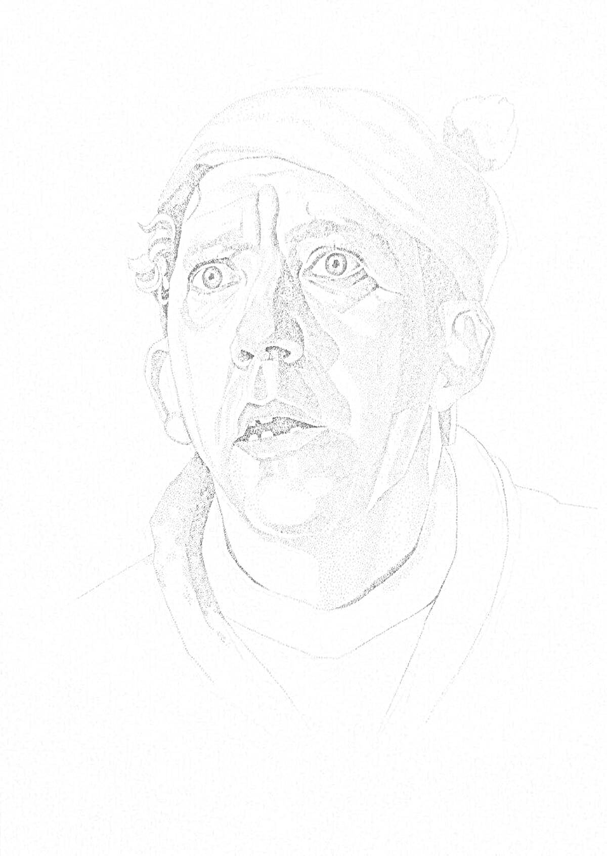 Раскраска Портрет мужчины в шапке с помпоном