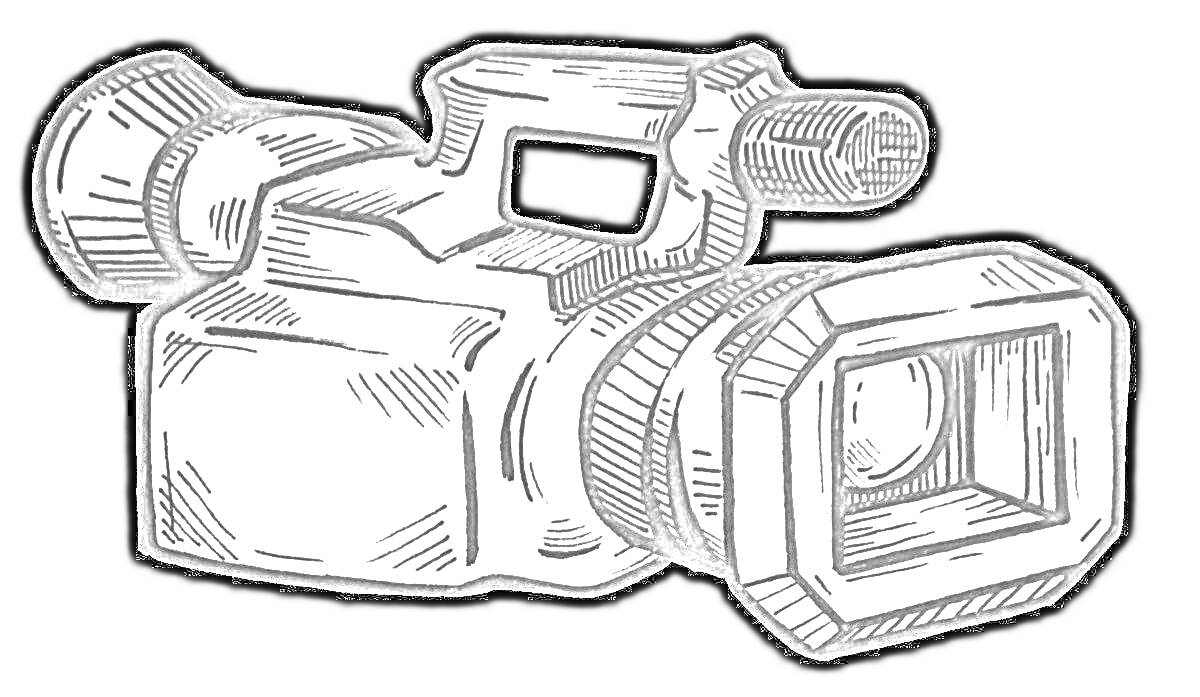 Раскраска Видеокамера с рукояткой и видоискателем