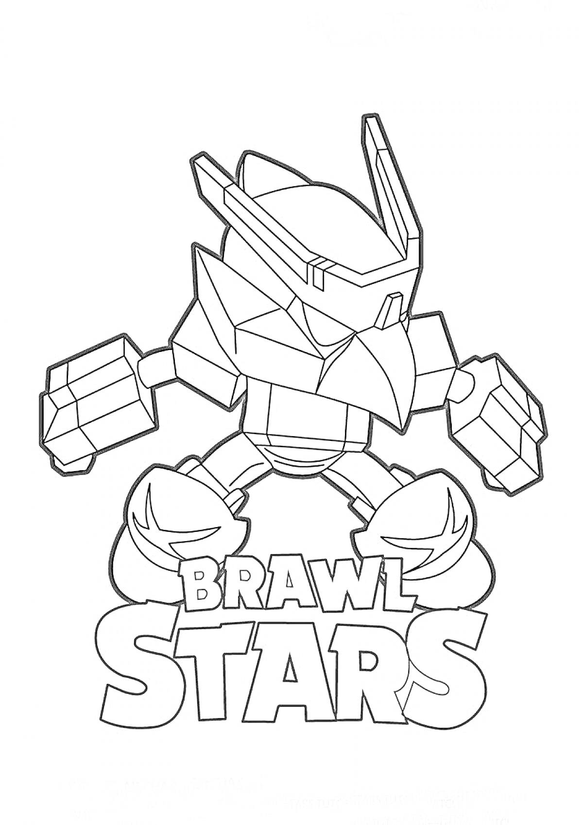 Раскраска Ворон из Brawl Stars в робо-доспехах c логотипом игры