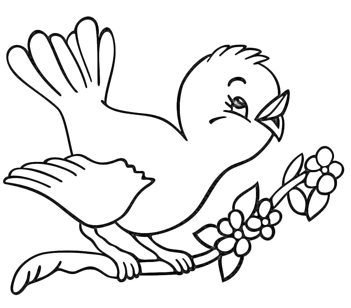 На раскраске изображено: Ветка, Ягоды, Птица, Природа, Для детей