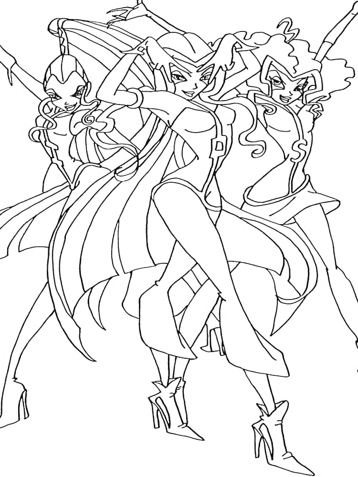 Раскраска Трикс из мультсериала Винкс, три ведьмы, в полный рост
