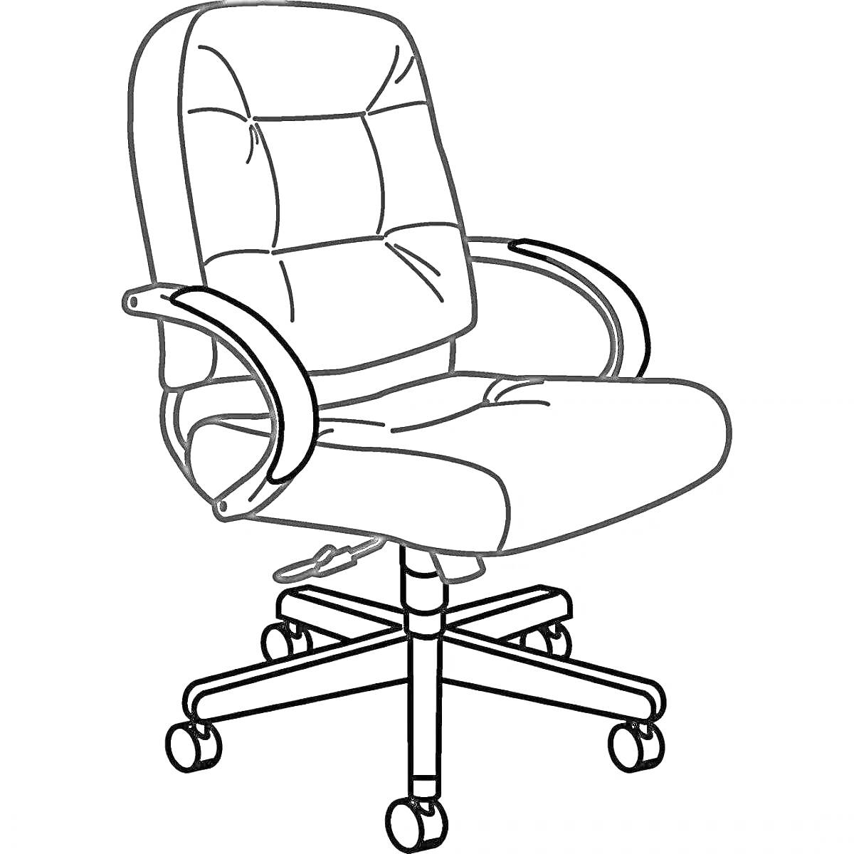 На раскраске изображено: Кресло, Офисное кресло, Подлокотники, Мебель, Для детей