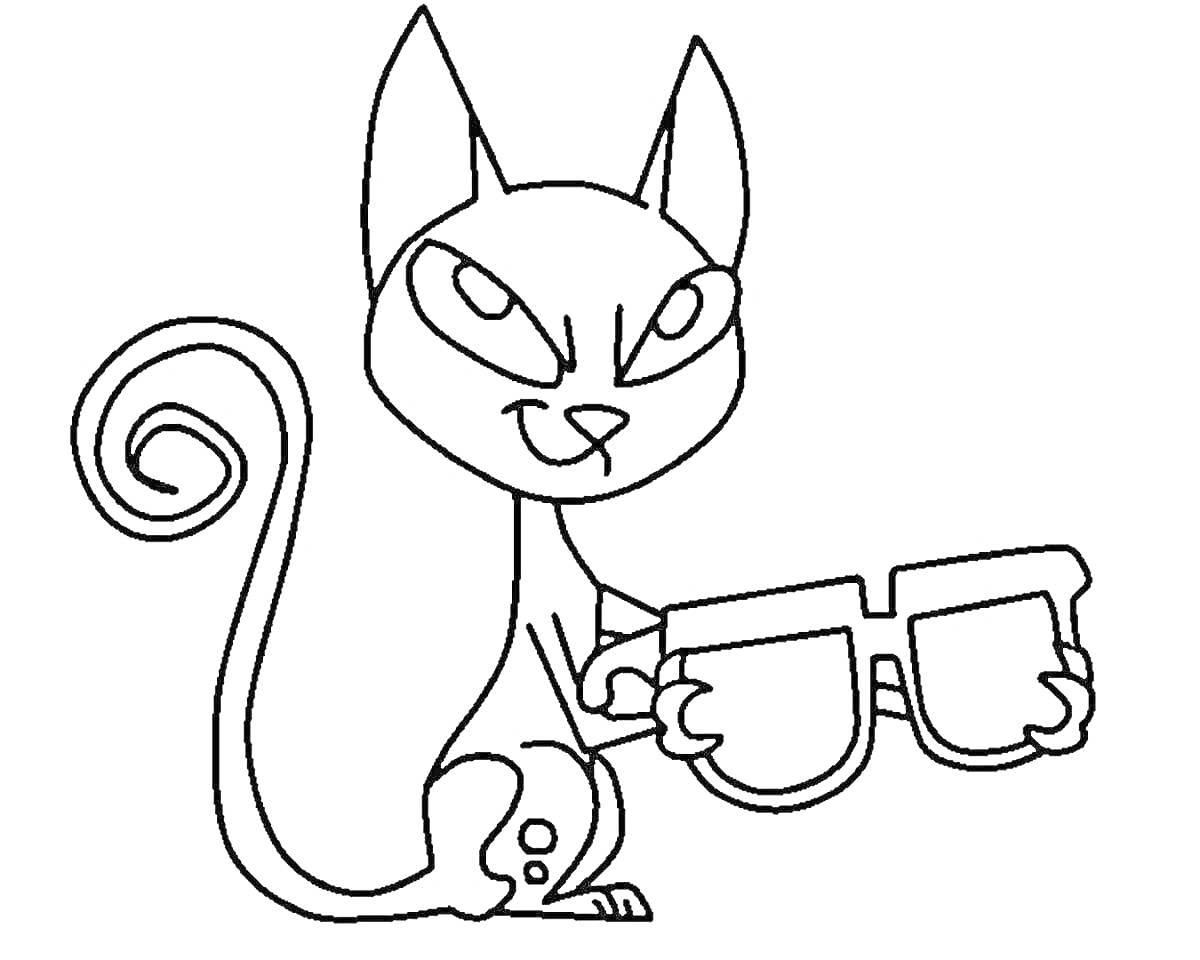 Раскраска мультяшный кот с солнечными очками