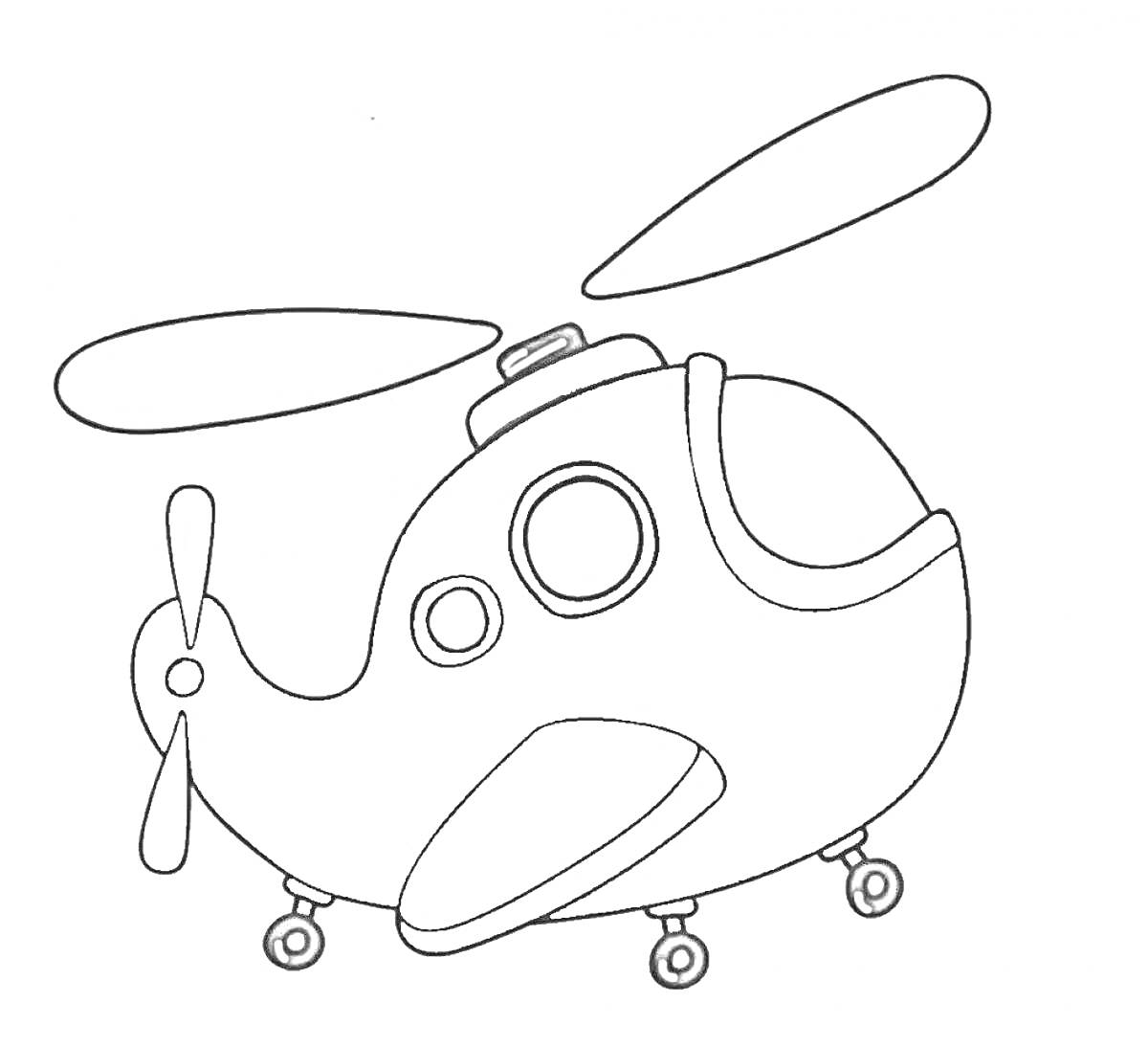 На раскраске изображено: Вертолет, Иллюминаторы, Шасси, Транспорт, Воздушное судно, Для детей, Пропеллеры