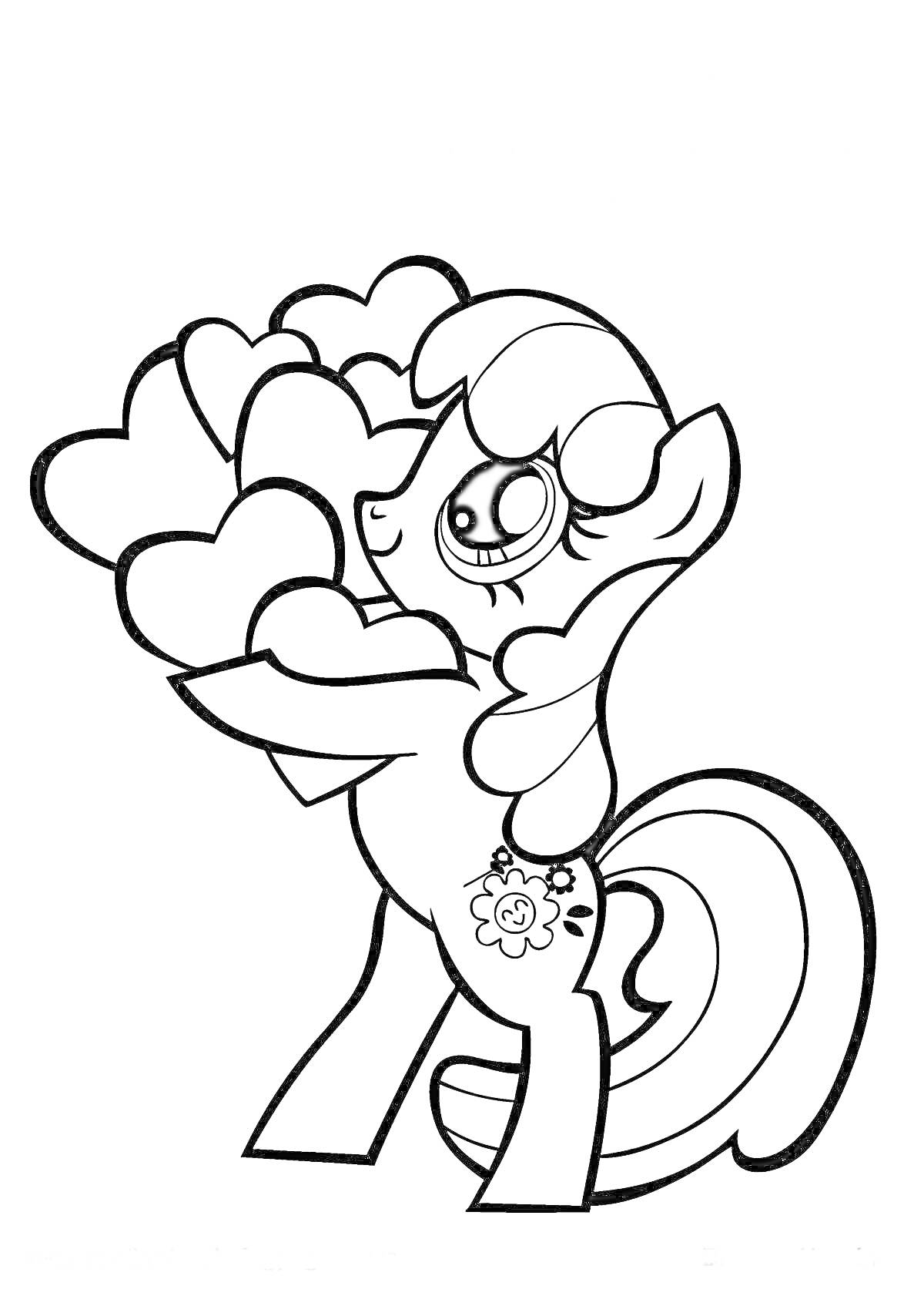 На раскраске изображено: Пони, Дружба, Радость, Любовь