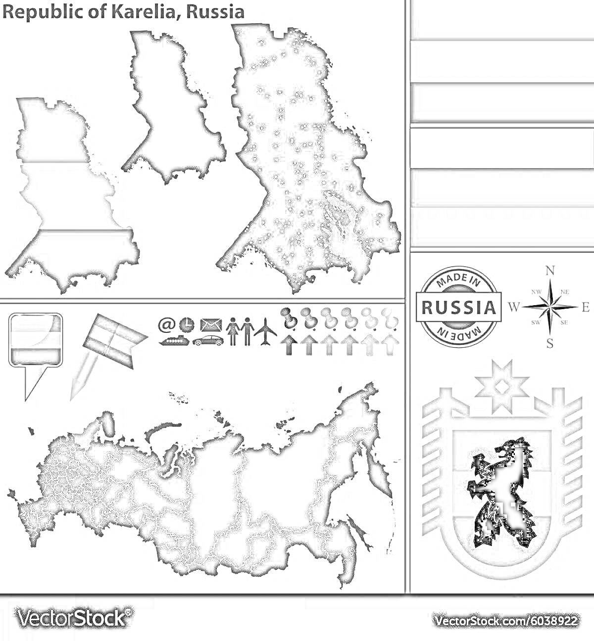 На раскраске изображено: Флаг, Карта, Россия, Значок, Герб России, Символы