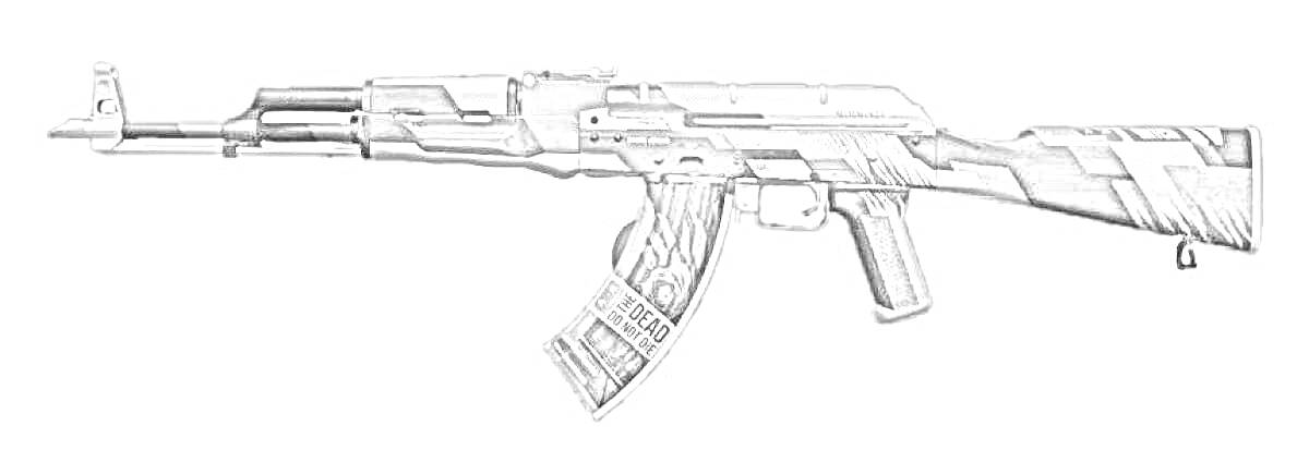 На раскраске изображено: АК-47, Оружие, Standoff 2