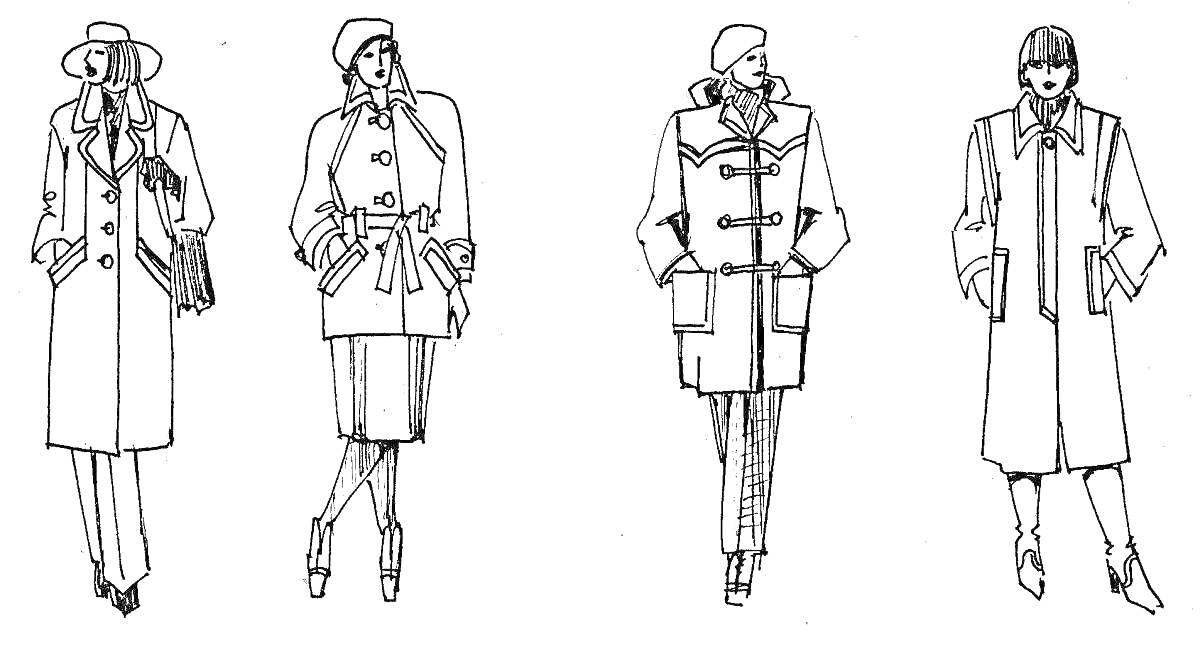 Раскраска Военная одежда с разными типами пальто, шляпы, сапоги, береты, пиджаки.