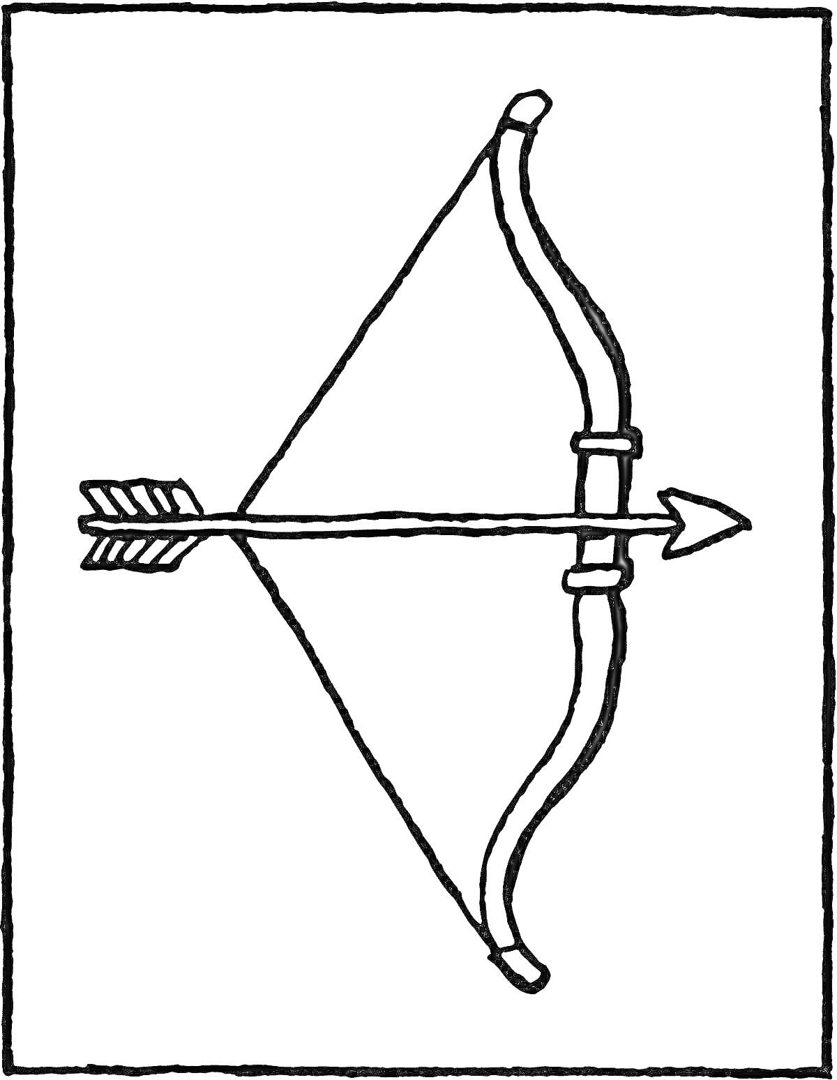 Раскраска Лук и стрела в прямоугольной рамке