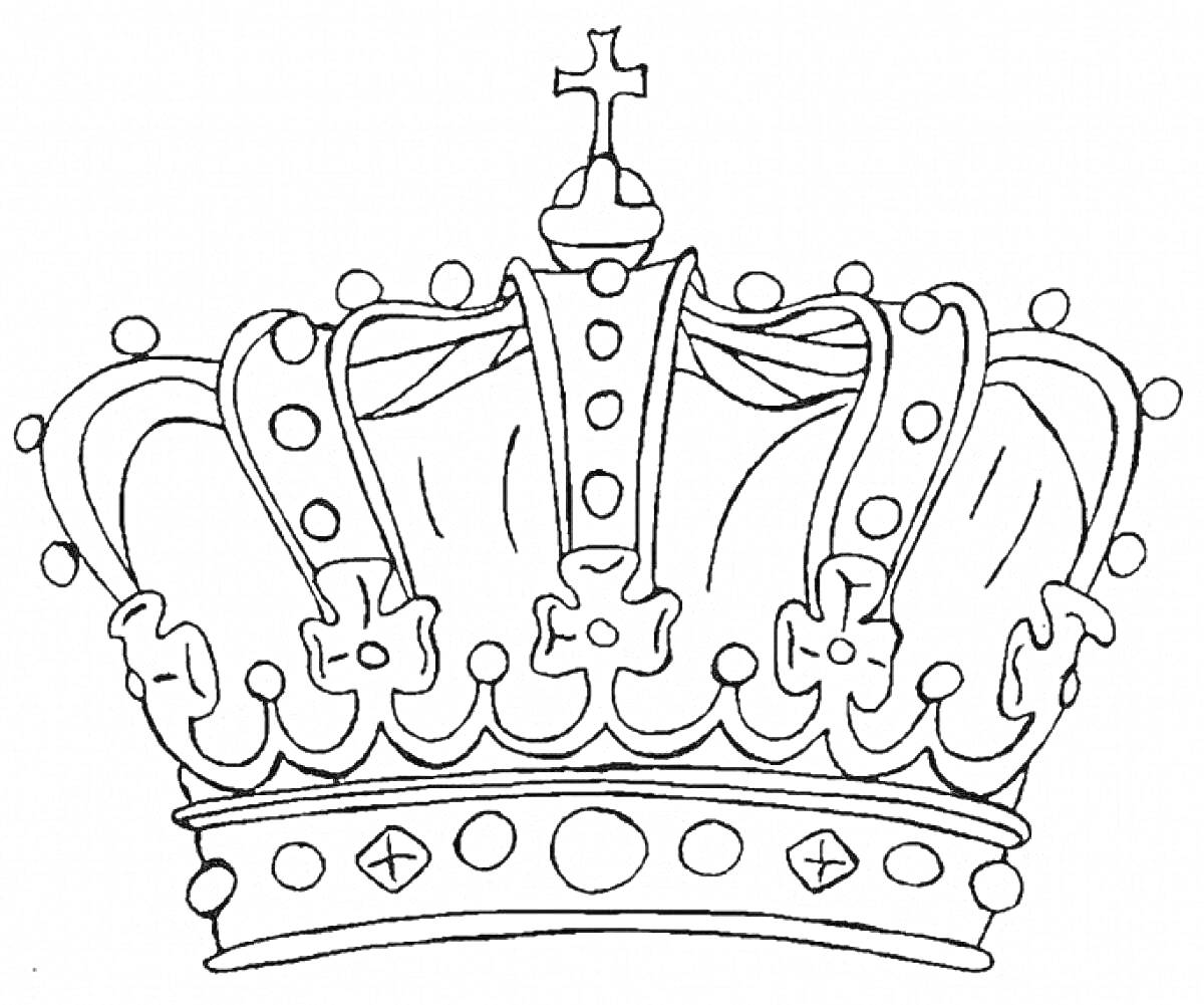 Раскраска Корона с крестом и узорами