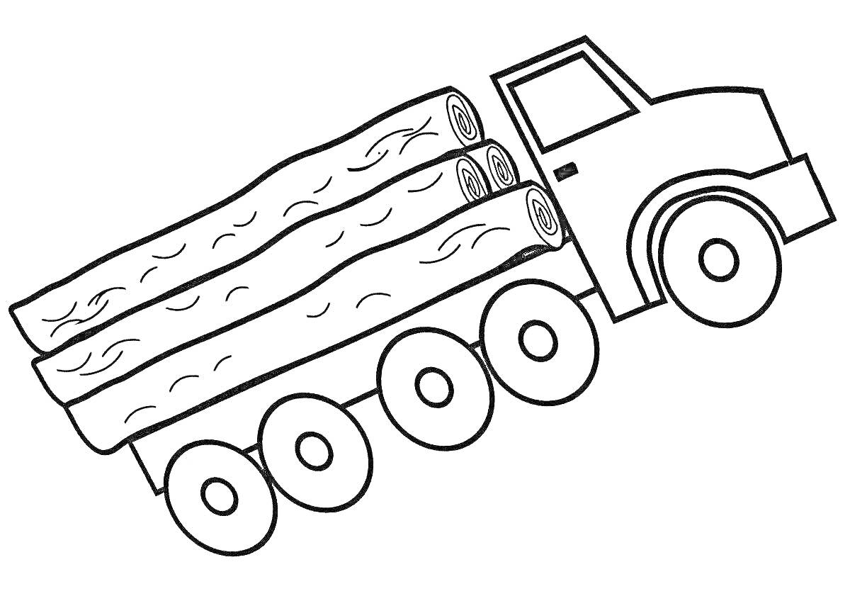 На раскраске изображено: Лесовоз, Транспорт, Лес, Колёса