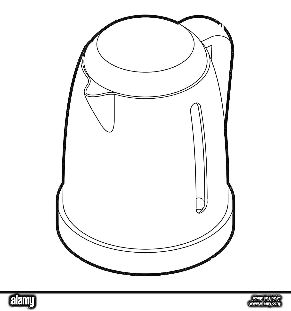 Контурный рисунок электрического чайника с крышкой, носиком и индикатором уровня воды