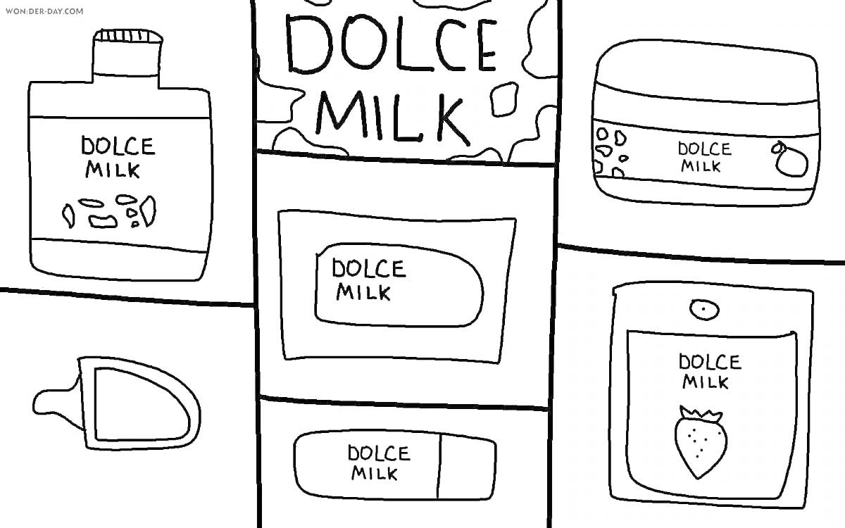 Раскраска с косметикой для уточки Лалафанфан. Включает бутылочку геля для душа Dolce Milk, мыло Dolce Milk, крем для лица Dolce Milk, духи Dolce Milk, крем для рук Dolce Milk, упаковку маски для лица Dolce Milk с клубникой.