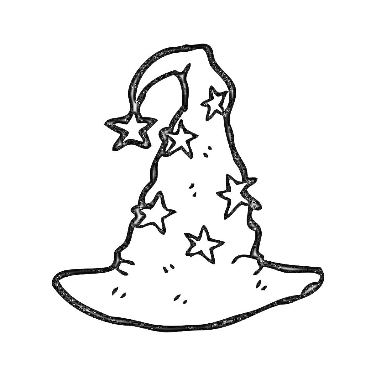 Раскраска Шляпа волшебника с шестью звездами