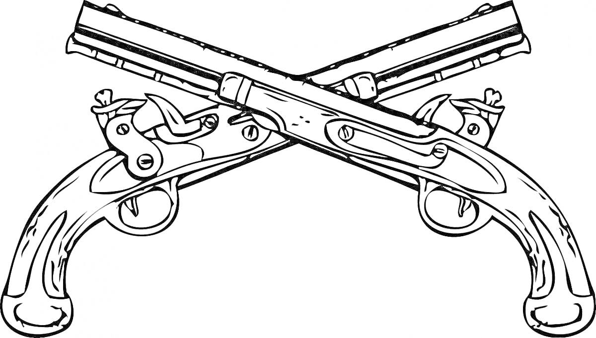Раскраска Перекрещенные старинные пистолеты