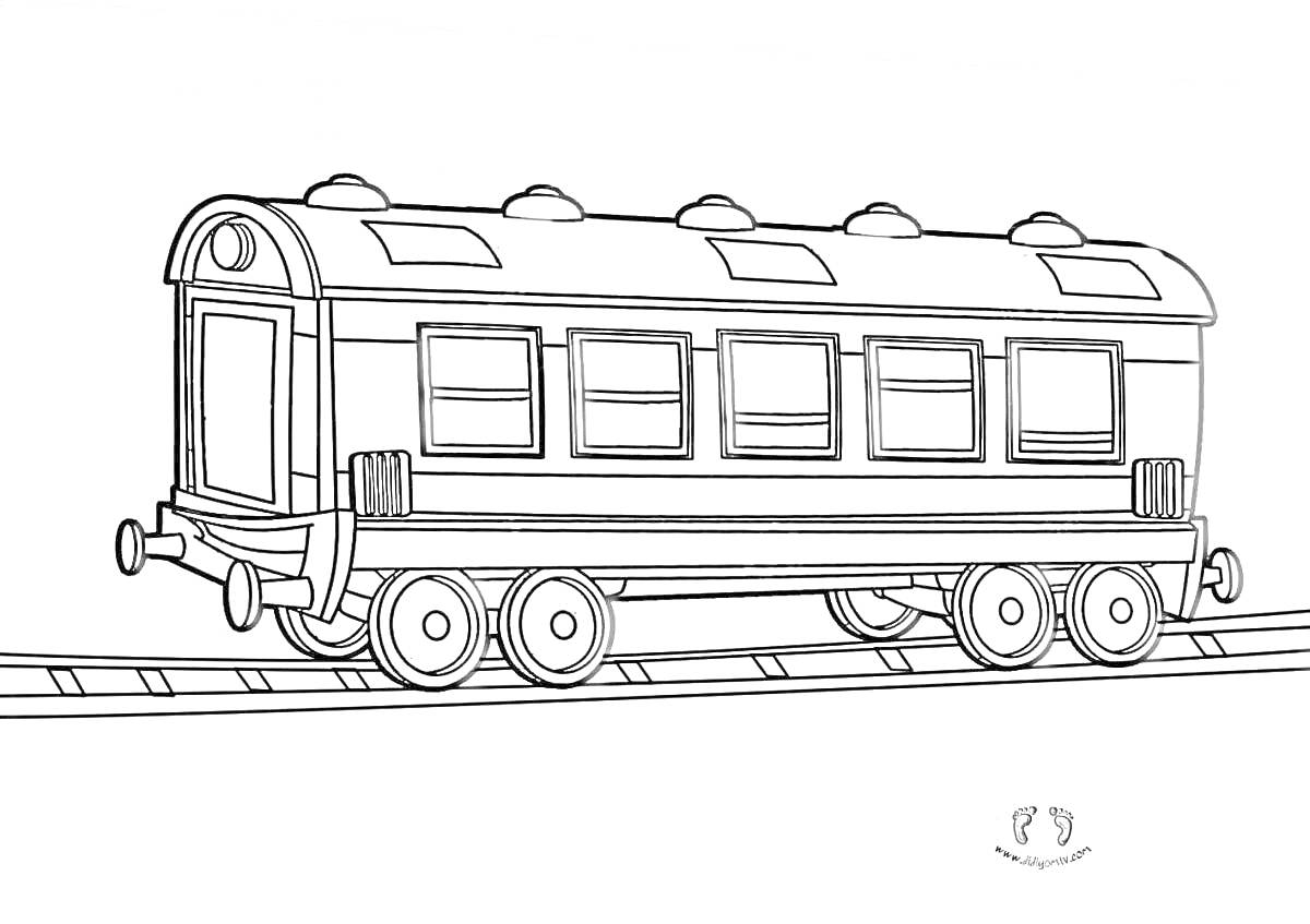 Раскраска Вагончик на рельсах с окнами и крышными люками