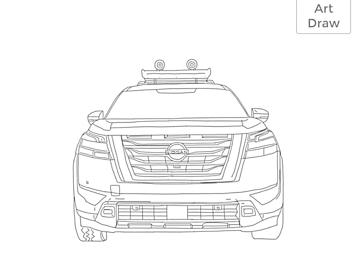 Раскраска Раскраска Nissan Pathfinder с багажником и фарами на крыше