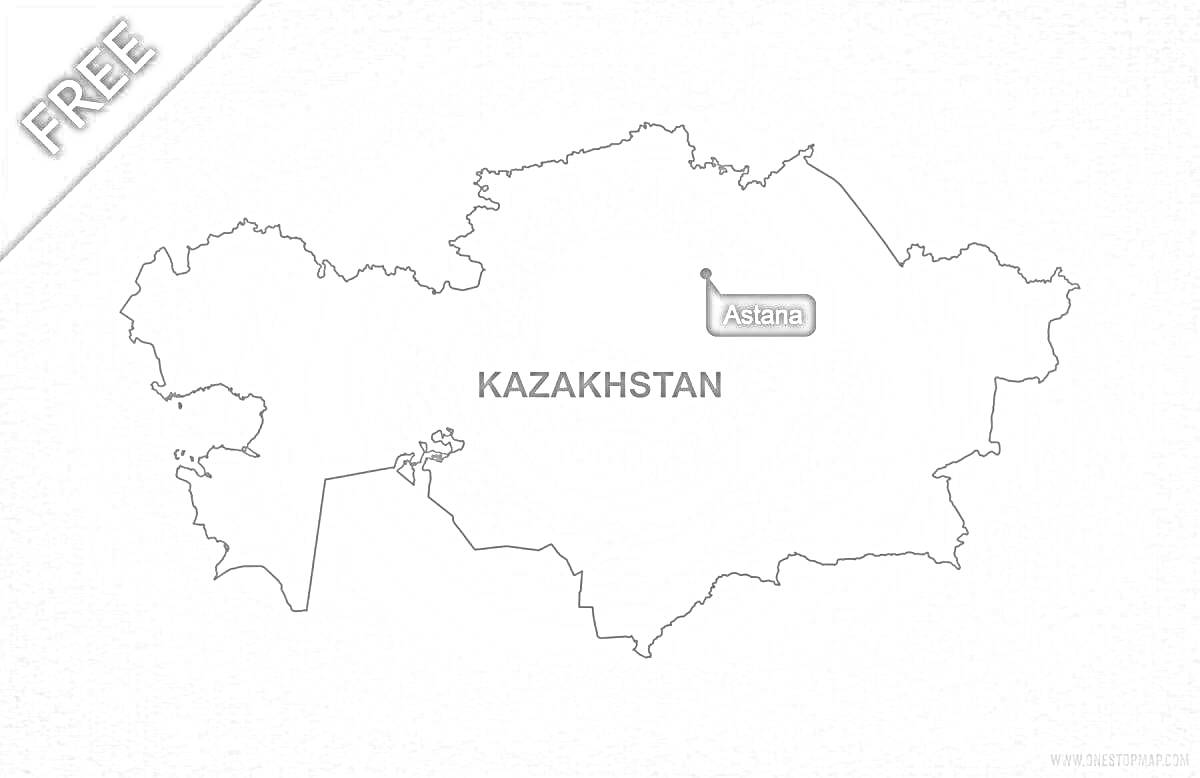 Раскраска Карта Казахстана с обозначением города Астана
