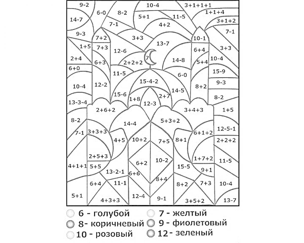 Раскраска Раскраска по номерам для детей с математическими примерами