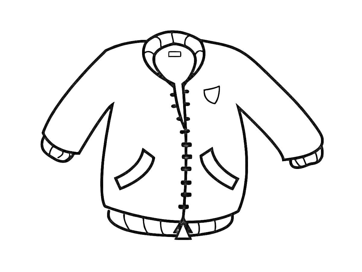 Раскраска Детская куртка с отворотом, карманами и значком