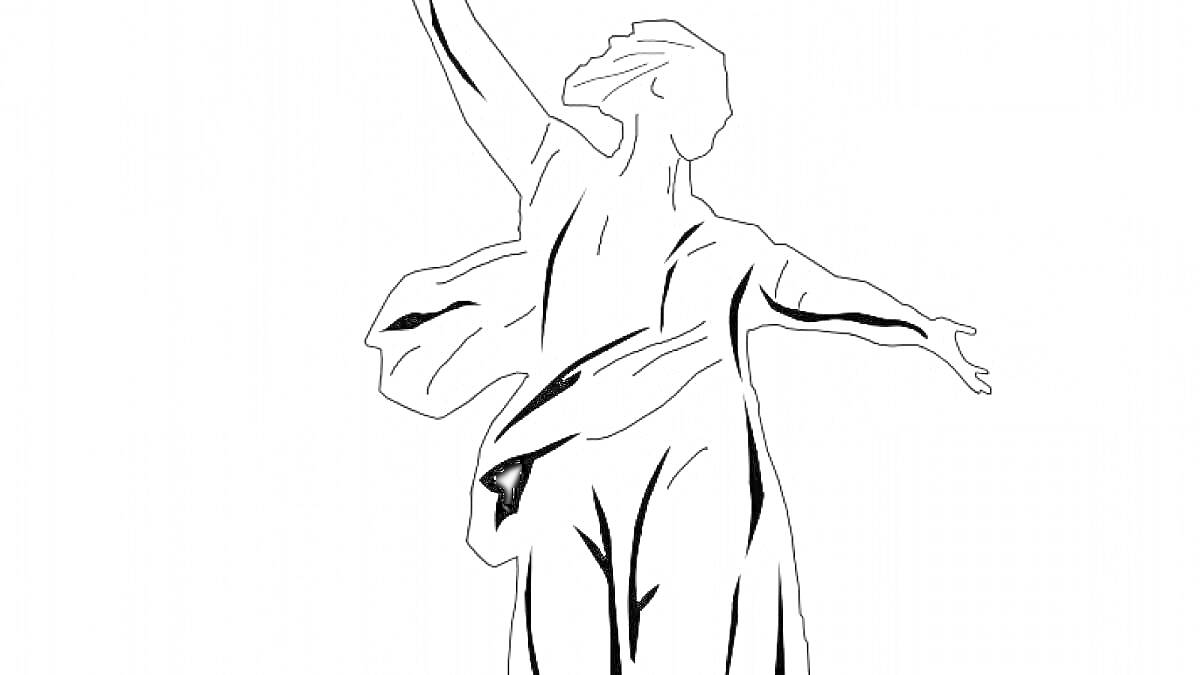  Контурная раскраска памятника Родина-мать с распростертыми руками